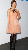 CHANEL 07PF Nude Beige Apricot Chiffon Black Ribbon Dress 34 36 シャネル ヌード ベージュ アプリコット シフォン ブラック リボン ワンピース 即発