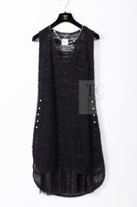 CHANEL 04S Black Metallic Pearl Button Dress with Slip 36 シャネル ブラック メタリック パールボタン ワンピース スリップ付き 即発