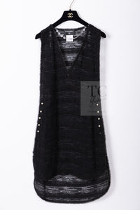 CHANEL 04S Black Metallic Pearl Button Dress with Slip 36 シャネル ブラック メタリック パールボタン ワンピース スリップ付き