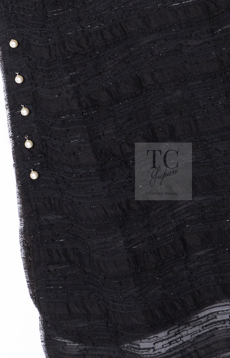 CHANEL 04S Black Metallic Pearl Button Dress with Slip 36 シャネル ブラック メタリック パールボタン ワンピース スリップ付き 即発