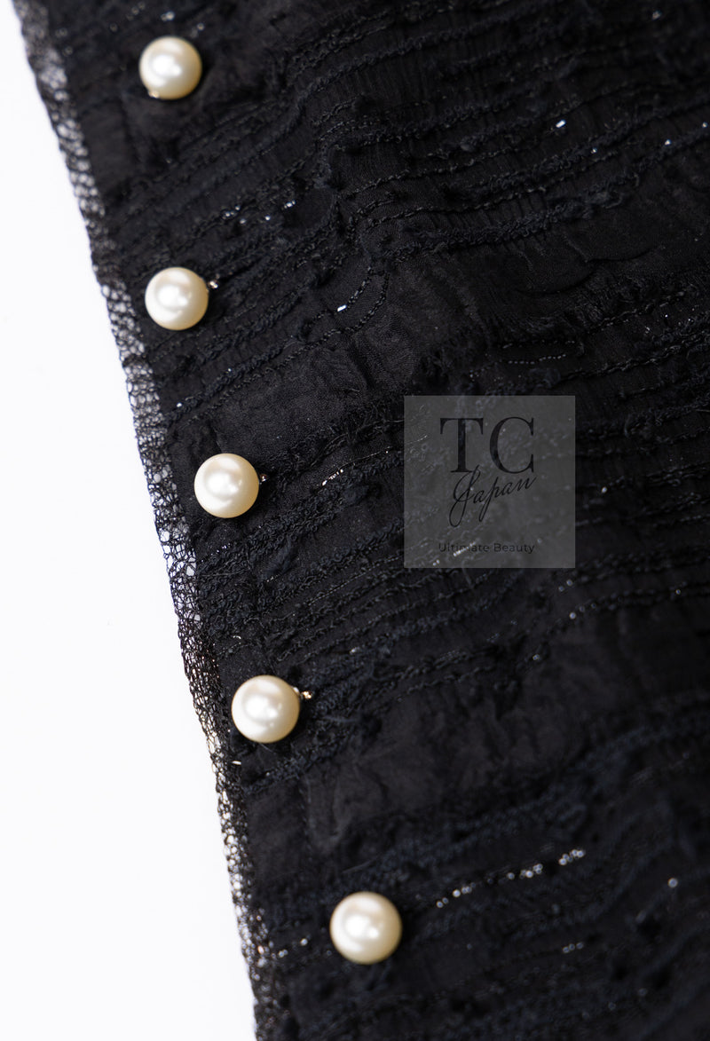 CHANEL 04S Black Metallic Pearl Button Dress with Slip 36 シャネル ブラック メタリック パールボタン ワンピース スリップ付き 即発