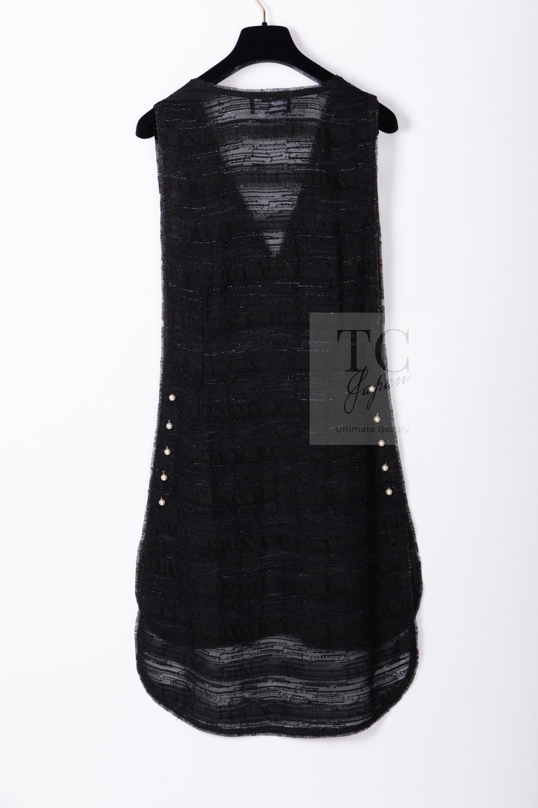 CHANEL 04S Black Metallic Pearl Button Dress with Slip 36 シャネル ブラック メタリック パールボタン ワンピース スリップ付き
