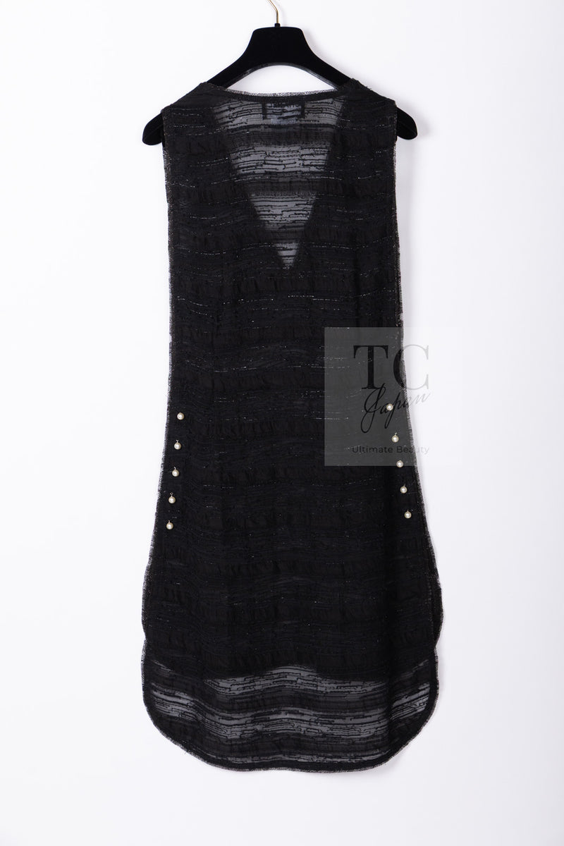 CHANEL 04S Black Metallic Pearl Button Dress with Slip 36 シャネル ブラック メタリック パールボタン ワンピース スリップ付き