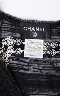 CHANEL 04S Black Metallic Pearl Button Dress with Slip 36 シャネル ブラック メタリック パールボタン ワンピース スリップ付き