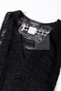 CHANEL 04S Black Metallic Pearl Button Dress with Slip 36 シャネル ブラック メタリック パールボタン ワンピース スリップ付き 即発
