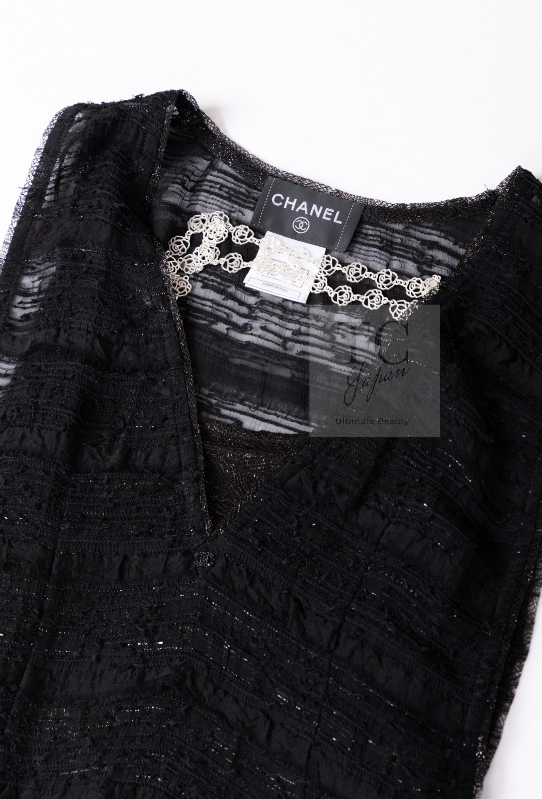 CHANEL 04S Black Metallic Pearl Button Dress with Slip 36 シャネル ブラック メタリック パールボタン ワンピース スリップ付き 即発