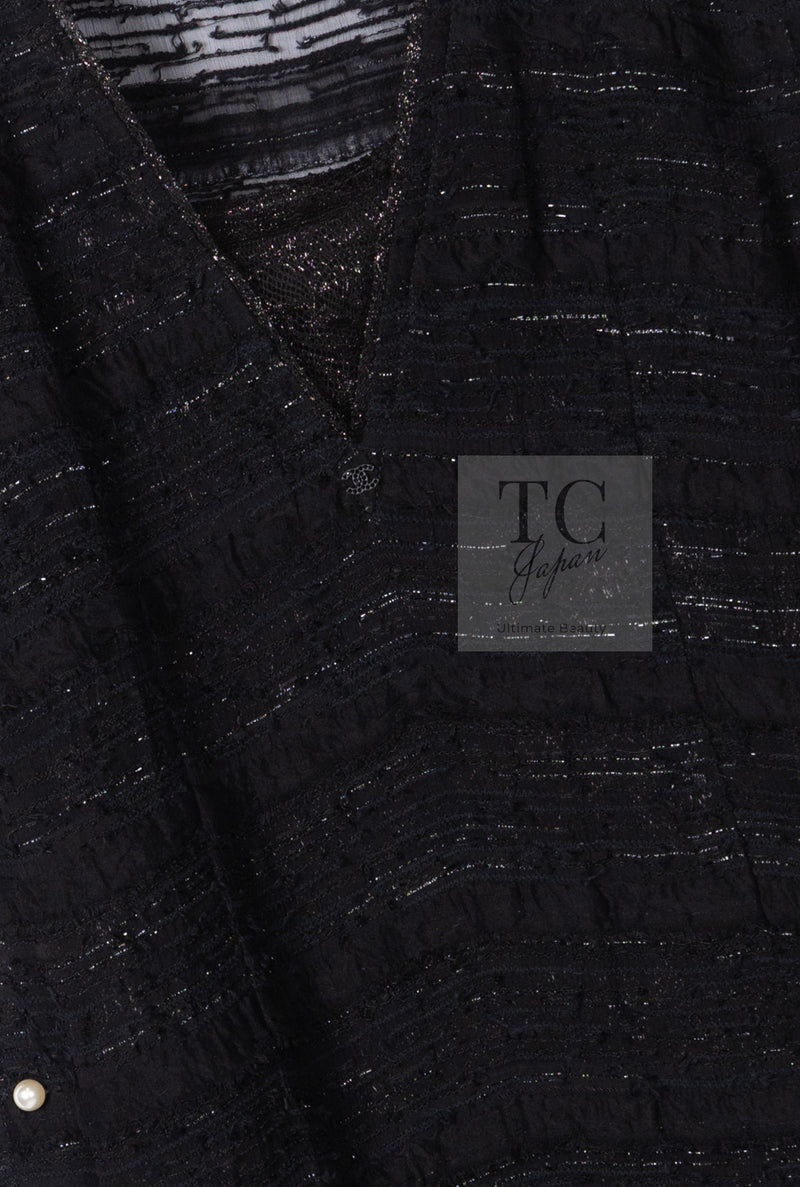 CHANEL 04S Black Metallic Pearl Button Dress with Slip 36 シャネル ブラック メタリック パールボタン ワンピース スリップ付き 即発
