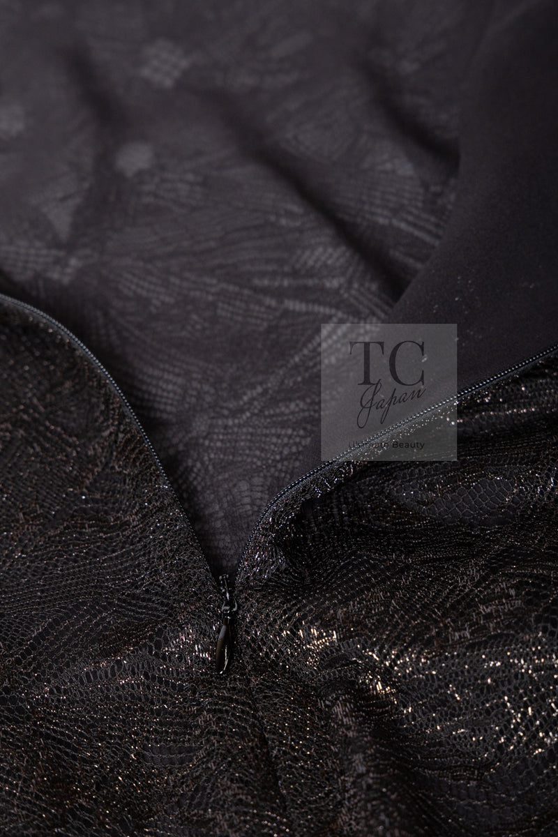 CHANEL 04S Black Metallic Pearl Button Dress with Slip 36 シャネル ブラック メタリック パールボタン ワンピース スリップ付き