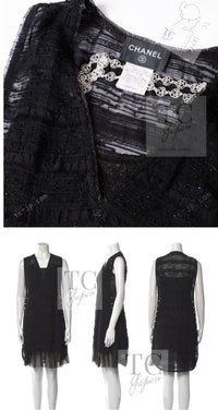 CHANEL 04S Black Metallic Pearl Button Dress with Slip 36 シャネル ブラック メタリック パールボタン ワンピース スリップ付き 即発