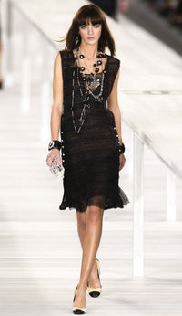 CHANEL 04S Black Metallic Pearl Button Dress with Slip 36 シャネル ブラック メタリック パールボタン ワンピース スリップ付き