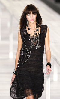 CHANEL 04S Black Metallic Pearl Button Dress with Slip 36 シャネル ブラック メタリック パールボタン ワンピース スリップ付き