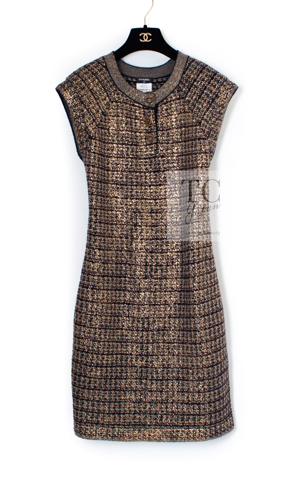 CHANEL 11PF Black Gold Metallic Gripoix Cashmere Wool Knit Dress 36 シャネル ブラック ゴールド メタリック グリポワ カシミア ウール ニット ワンピース 即発