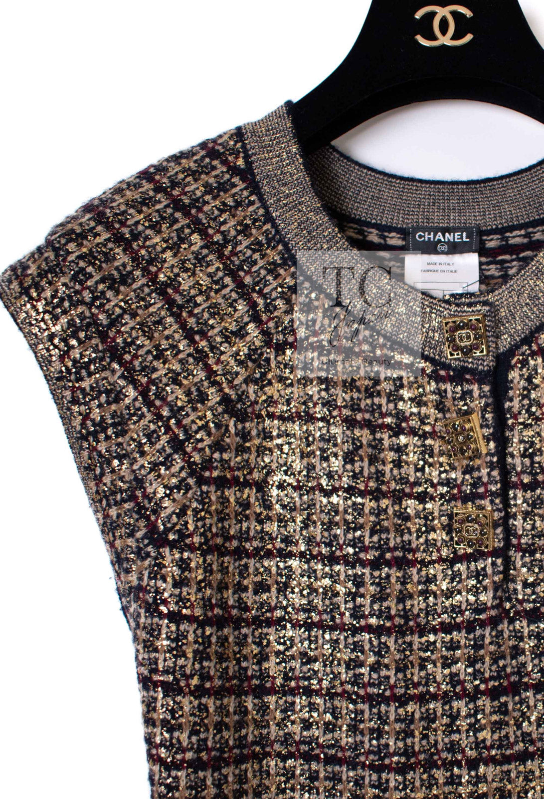 CHANEL 11PF Black Gold Metallic Gripoix Cashmere Wool Knit Dress 36 シャネル ブラック ゴールド メタリック グリポワ カシミア ウール ニット ワンピース 即発