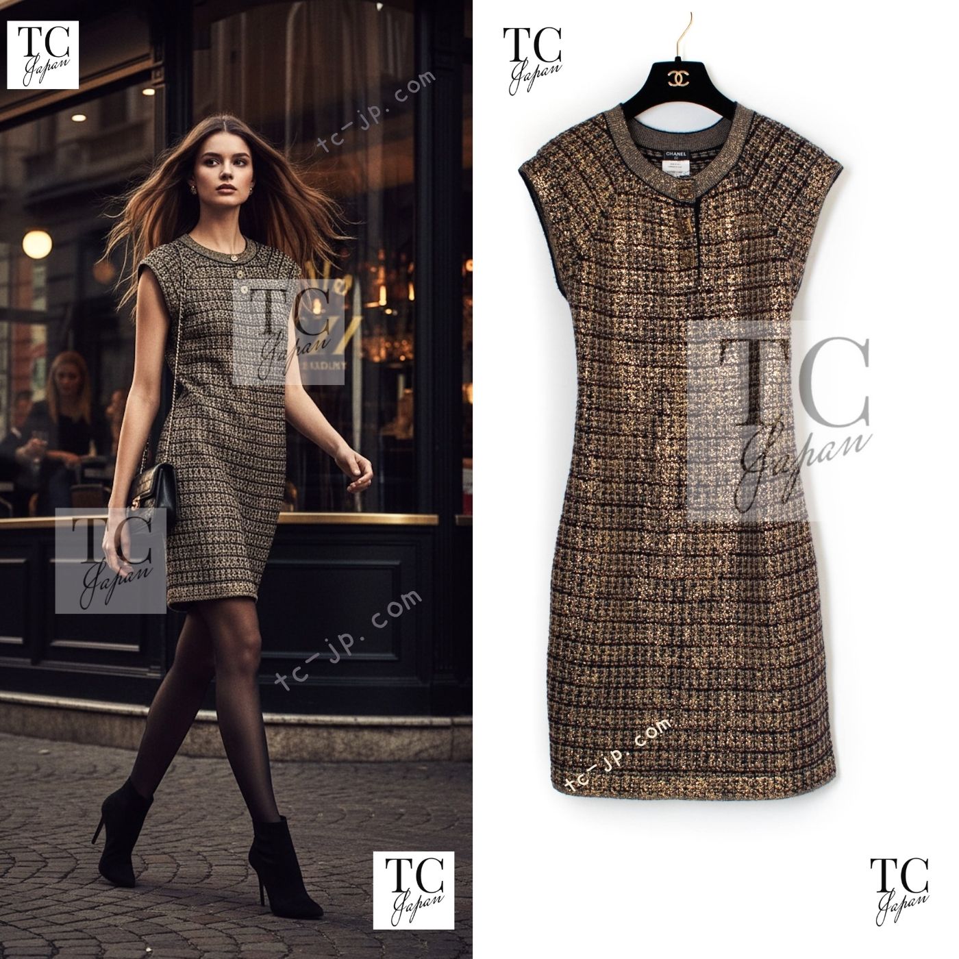 CHANEL 11PF Black Gold Metallic Gripoix Cashmere Wool Knit Dress 36 シャネル ブラック ゴールド メタリック グリポワ カシミア ウール ニット ワンピース 即発
