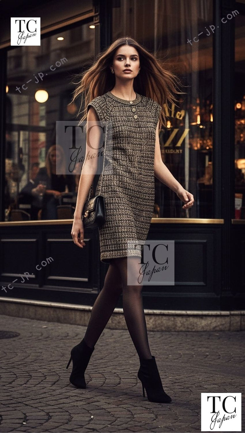 CHANEL 11PF Black Gold Metallic Gripoix Cashmere Wool Knit Dress 36 シャネル ブラック ゴールド メタリック グリポワ カシミア ウール ニット ワンピース 即発