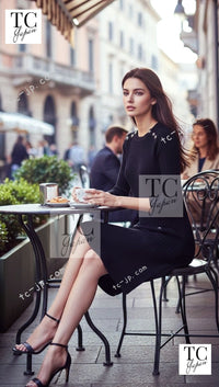 CHANEL 18PF Black Cotton Wool Knit Dress 34 シャネル ブラック コットン ウール ニット ワンピース 即発 - TC JAPAN