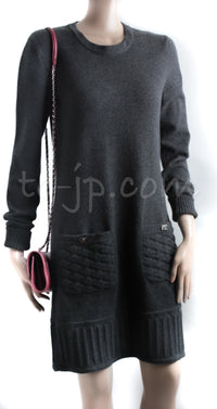 CHANEL 13A Charcoal Gray BOYCHANEL Cashmere Knit Dress 38 シャネル チャコール グレー ボーイシャネル カシミア ニット ワンピース 即発