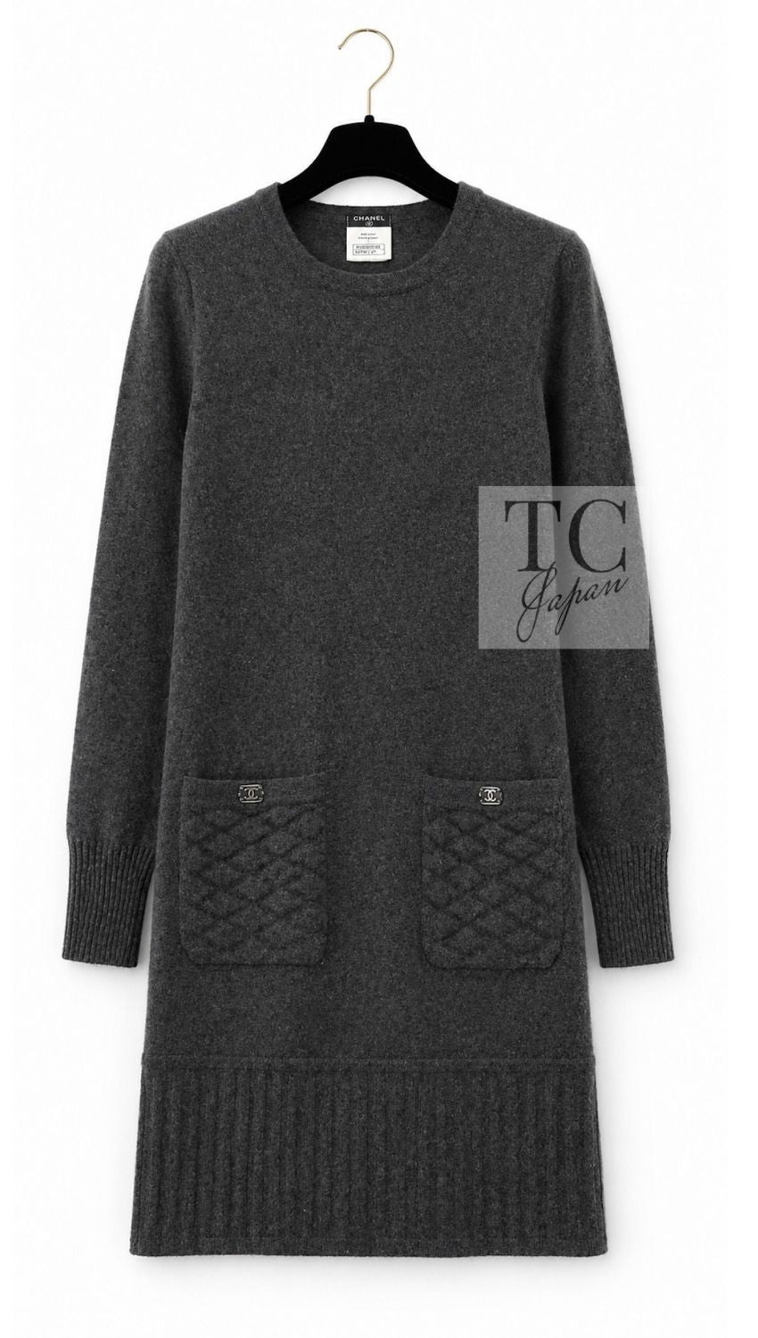 CHANEL 13A Charcoal Gray BOYCHANEL Cashmere Knit Dress 38 シャネル チャコール グレー ボーイシャネル カシミア ニット ワンピース 即発