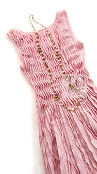 CHANEL 13C Pink Cashmere Linen Ruffle Knit A-Line Dress 34 シャネル ピンク カシミア リネン Aライン ニット ワンピース 即発