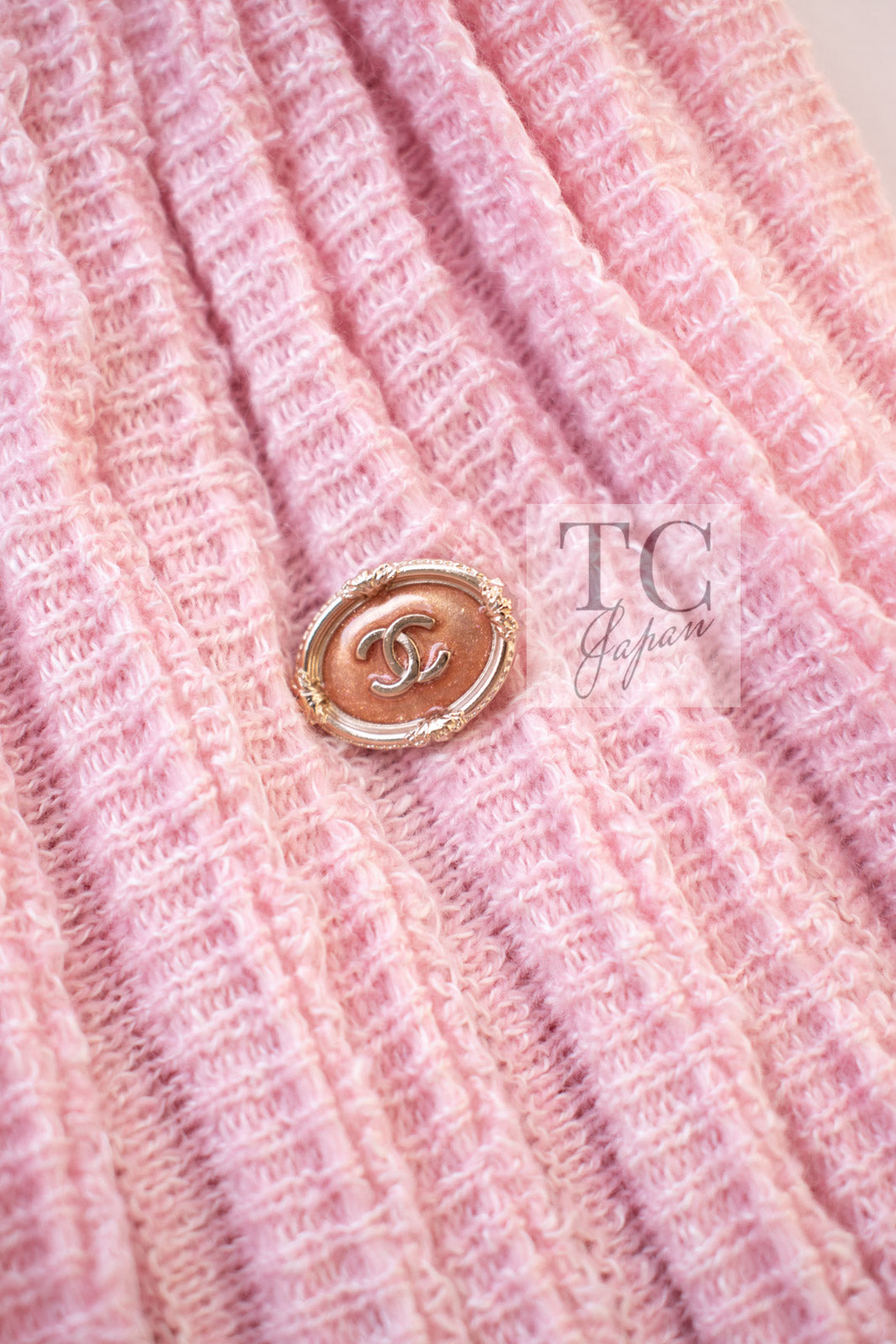 CHANEL 13C Pink Cashmere Linen Ruffle Knit A-Line Dress 34 シャネル ピンク カシミア リネン Aライン ニット ワンピース 即発