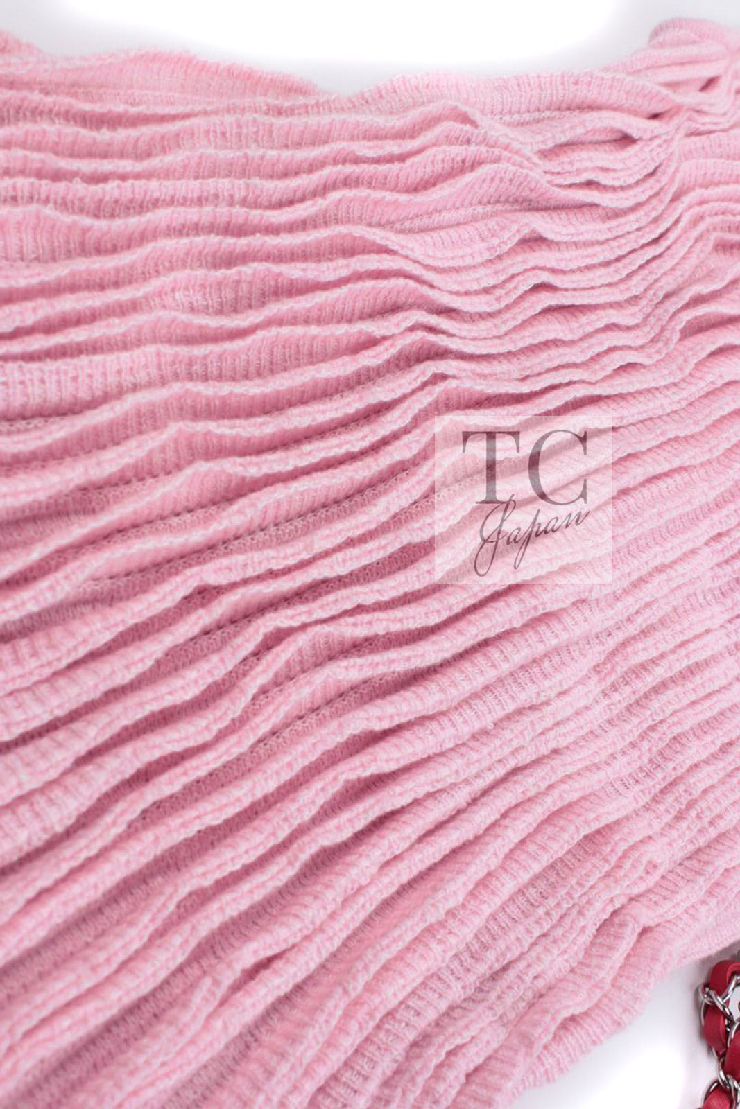 CHANEL 13C Pink Cashmere Linen Ruffle Knit A-Line Dress 34 シャネル ピンク カシミア リネン Aライン ニット ワンピース 即発