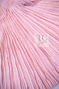 CHANEL 13C Pink Cashmere Linen Ruffle Knit A-Line Dress 34 シャネル ピンク カシミア リネン Aライン ニット ワンピース 即発