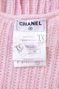 CHANEL 13C Pink Cashmere Linen Ruffle Knit A-Line Dress 34 シャネル ピンク カシミア リネン Aライン ニット ワンピース 即発