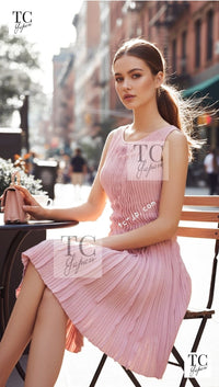 CHANEL 13C Cashmere Linen Ruffle Knit A-Line Dress Apricot 34 36 シャネル カシミア アプリコット ニット ワンピース 即発 - TC JAPAN
