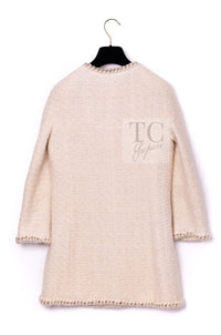 CHANEL Dress 11A Ivory Gold Chain Trim Wool Tweed 38 シャネル ワンピース アイボリー ゴールド チェーン トリム ウール ツイード
