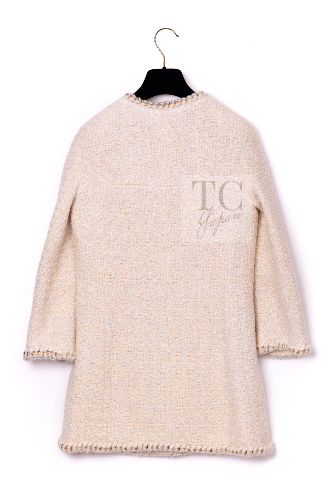CHANEL Dress 11A Ivory Gold Chain Trim Wool Tweed 38 シャネル ワンピース アイボリー ゴールド チェーン トリム ウール ツイード
