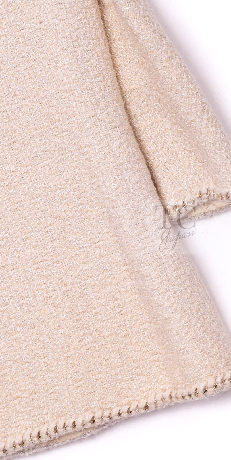 CHANEL Dress 11A Ivory Gold Chain Trim Wool Tweed 38 シャネル ワンピース アイボリー ゴールド チェーン トリム ウール ツイード