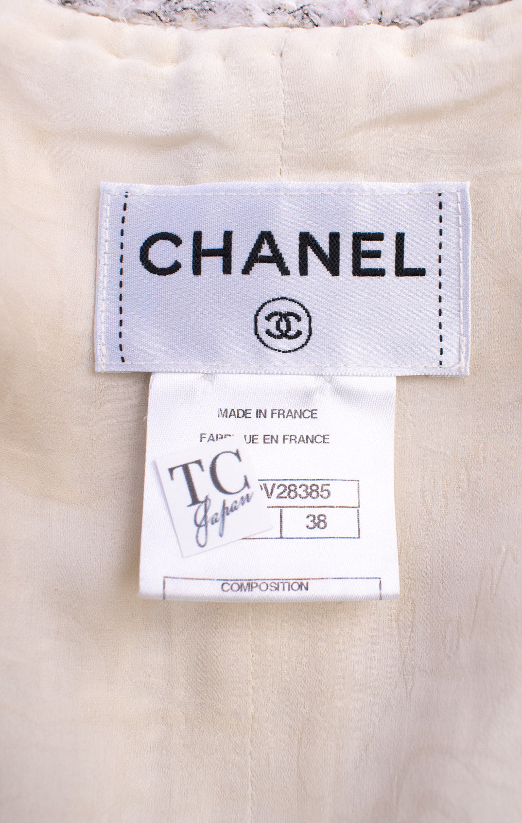 CHANEL Dress 11A Ivory Gold Chain Trim Wool Tweed 38 シャネル ワンピース アイボリー ゴールド チェーン トリム ウール ツイード