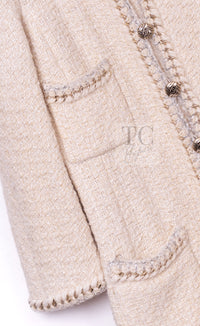 CHANEL Dress 11A Ivory Gold Chain Trim Wool Tweed 38 シャネル ワンピース アイボリー ゴールド チェーン トリム ウール ツイード