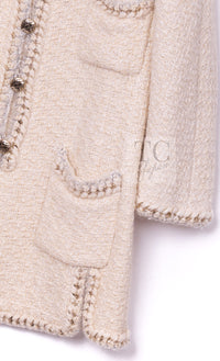 CHANEL Dress 11A Ivory Gold Chain Trim Wool Tweed 38 シャネル ワンピース アイボリー ゴールド チェーン トリム ウール ツイード