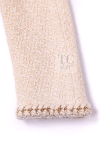 CHANEL Dress 11A Ivory Gold Chain Trim Wool Tweed 38 シャネル ワンピース アイボリー ゴールド チェーン トリム ウール ツイード
