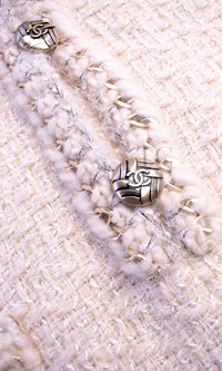 CHANEL Dress 11A Ivory Gold Chain Trim Wool Tweed 38 シャネル ワンピース アイボリー ゴールド チェーン トリム ウール ツイード