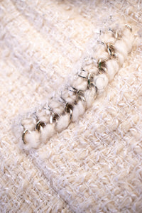 CHANEL Dress 11A Ivory Gold Chain Trim Wool Tweed 38 シャネル ワンピース アイボリー ゴールド チェーン トリム ウール ツイード