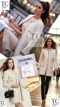 CHANEL Dress 11A Ivory Gold Chain Trim Wool Tweed 38 シャネル ワンピース アイボリー ゴールド チェーン トリム ウール ツイード