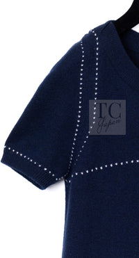 CHANEL 09A Drak Navy Stitch Cashmere 100% Knit Dress 38 3