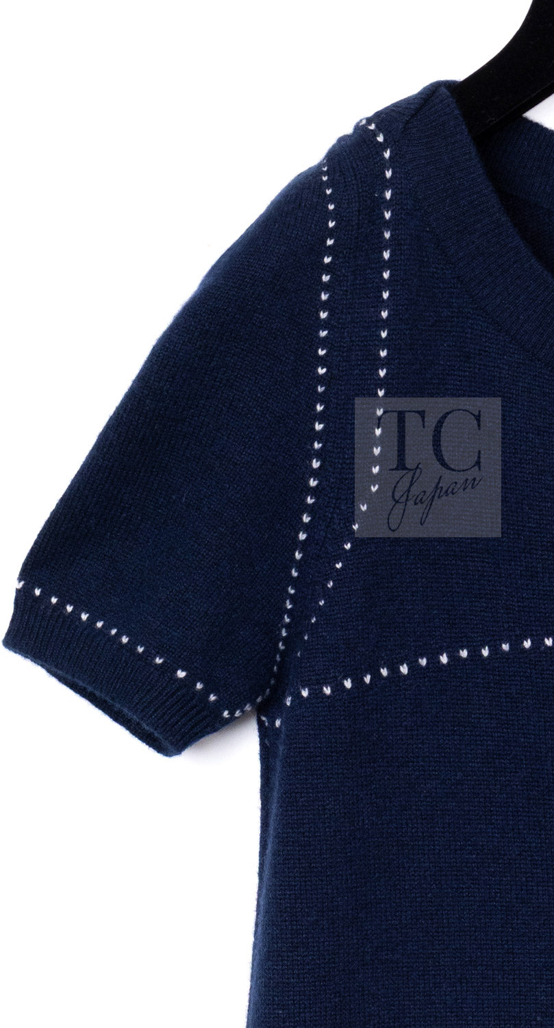 CHANEL 09A Drak Navy Stitch Cashmere 100% Knit Dress 38 3