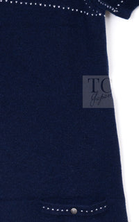 CHANEL 09A Drak Navy Stitch Cashmere 100% Knit Dress 38 4