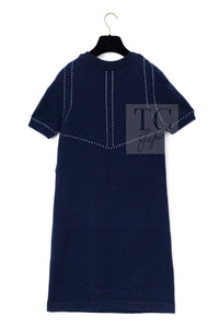 CHANEL 09A Drak Navy Stitch Cashmere 100% Knit Dress 38 8