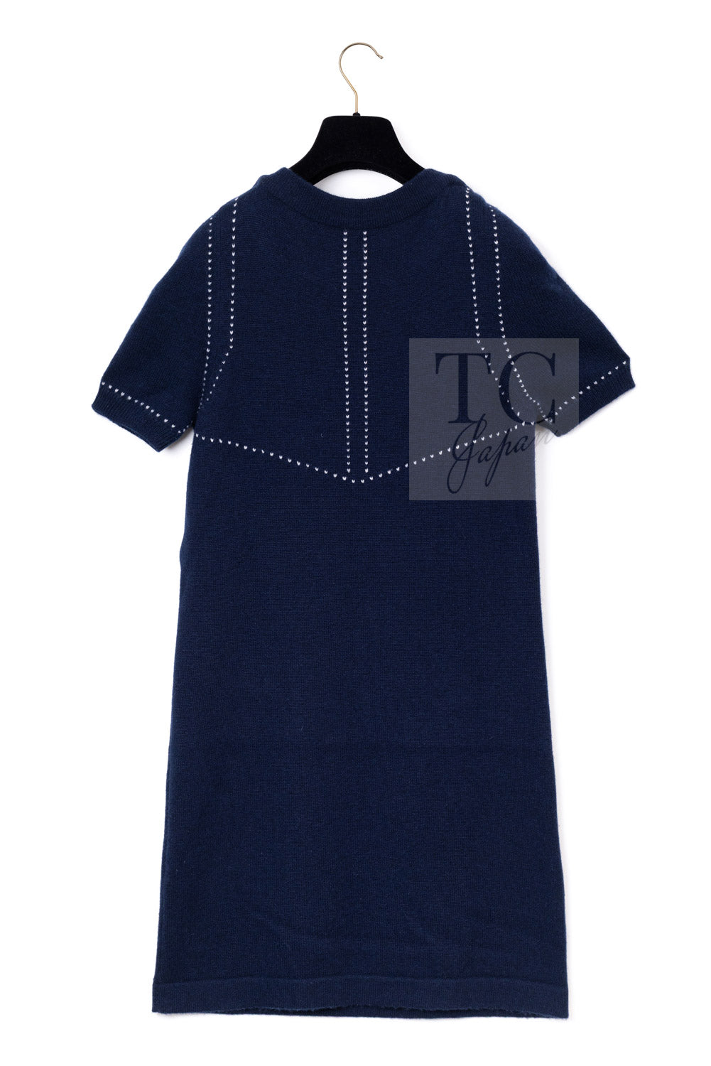 CHANEL 09A Drak Navy Stitch Cashmere 100% Knit Dress 38 8