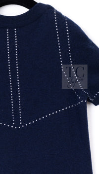 CHANEL 09A Drak Navy Stitch Cashmere 100% Knit Dress 38 9