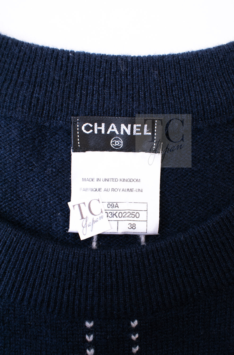 CHANEL 09A Drak Navy Stitch Cashmere 100% Knit Dress 38 10