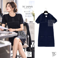 CHANEL 09A Drak Navy Stitch Cashmere 100% Knit Dress 38 1