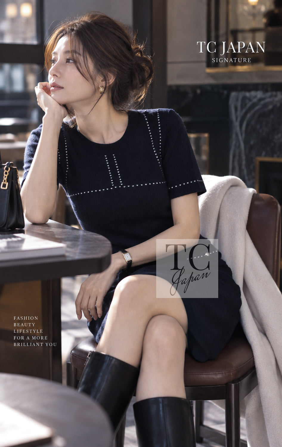 CHANEL 09A Drak Navy Stitch Cashmere 100% Knit Dress 38 11