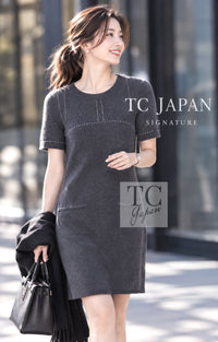 CHANEL 09A Drak Navy Stitch Cashmere 100% Knit Dress 38 13