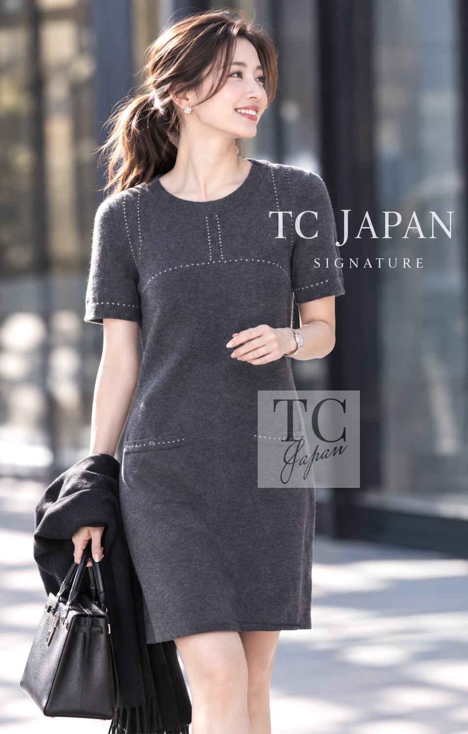 CHANEL 09A Drak Navy Stitch Cashmere 100% Knit Dress 38 13