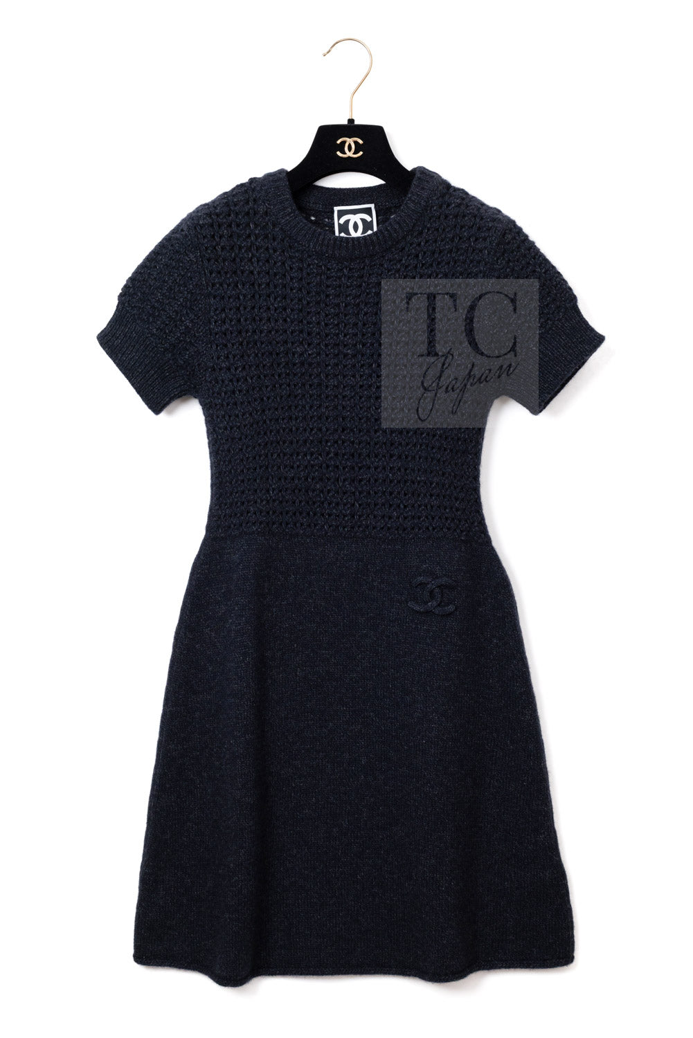 CHANEL 09A Black Dark Navy Wool Cashmere CC Logo Knit Dress 38 2